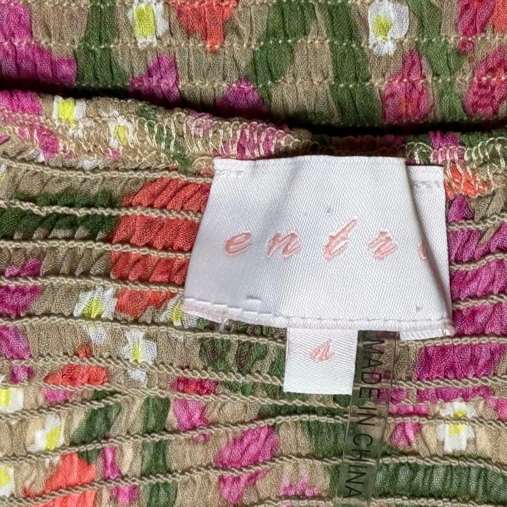 entro Pink and Green Floral Off-Shoulder Tiered Maxi Dress Puff sleeve - Picture 3 of 5